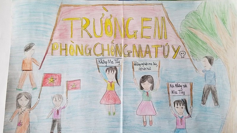 a drawing of children holding signs