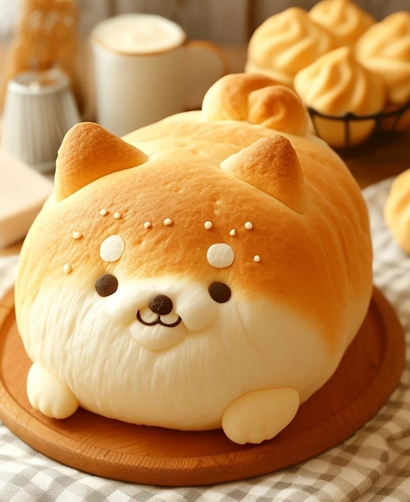 Cute dog-shaped bread loaf.