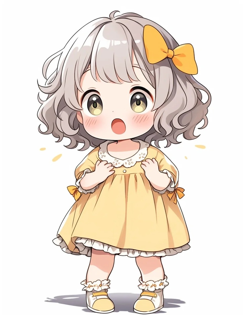 Cute character in pastel blue outfit.