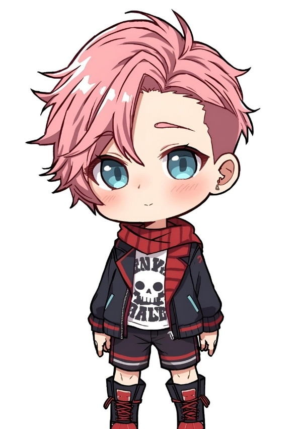 Chibi character with pink hair.