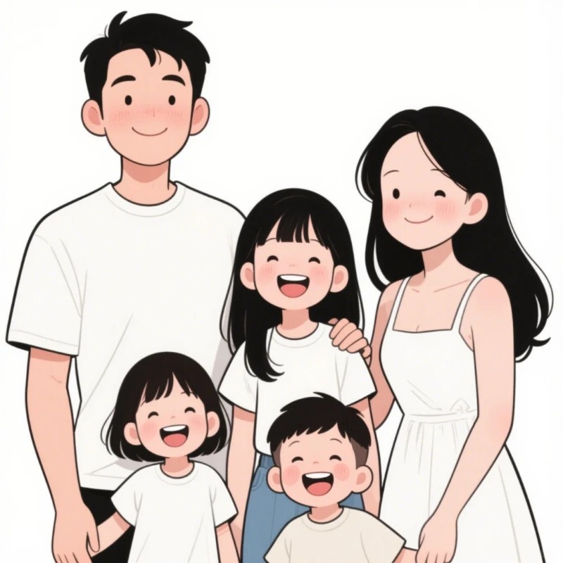 Charming family portrait in chibi style.
