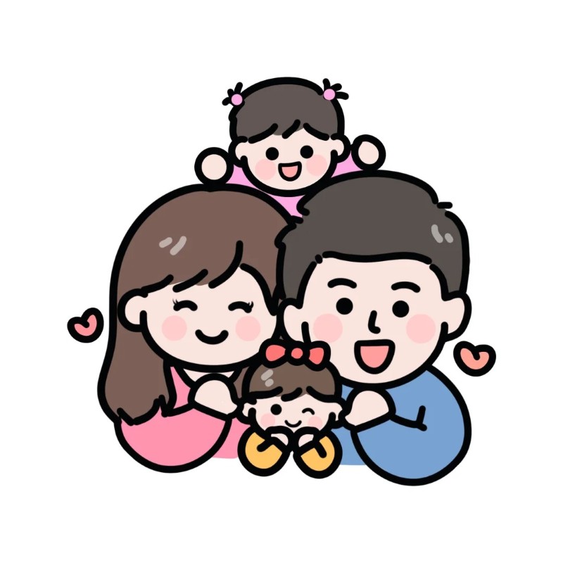 Charming family portrait in chibi style.hình ảnh gia đình chibi