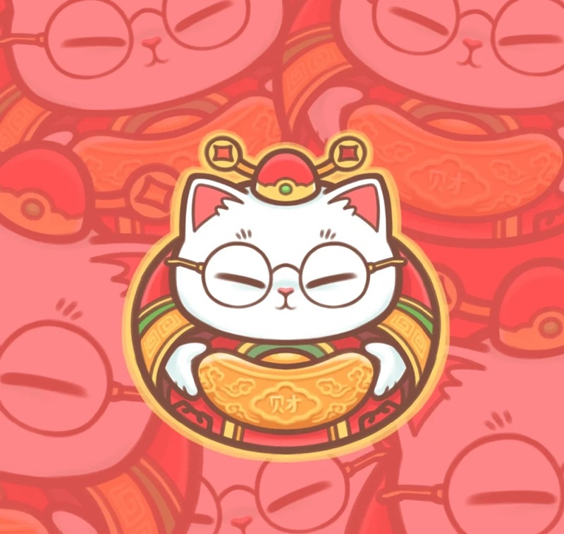 Charming cat with glasses and gold