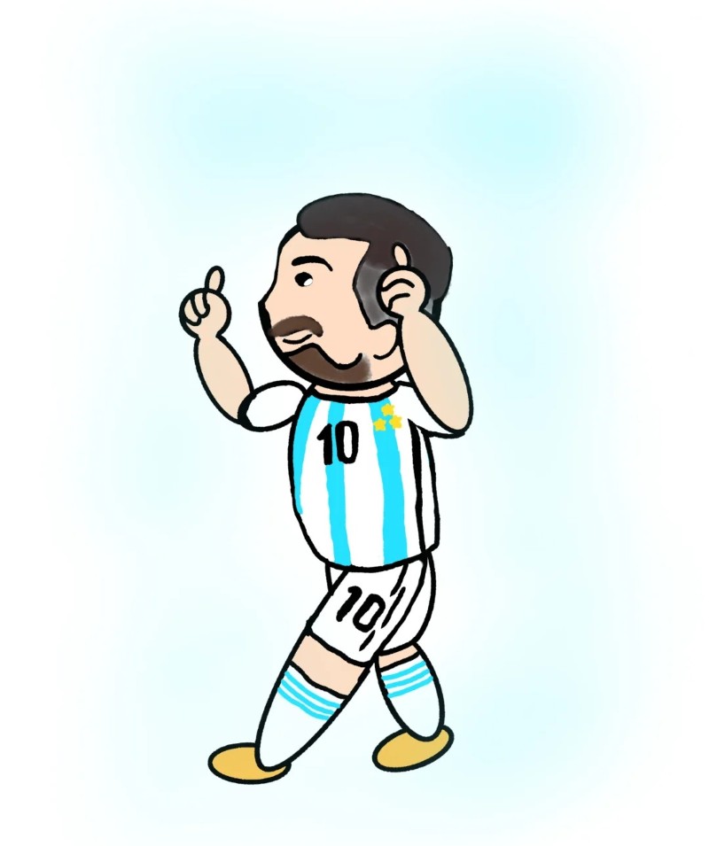 Cartoon Messi celebrating in Argentina jersey