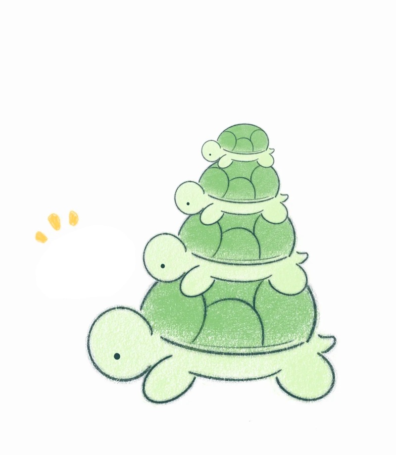 Four stacked turtles in a line