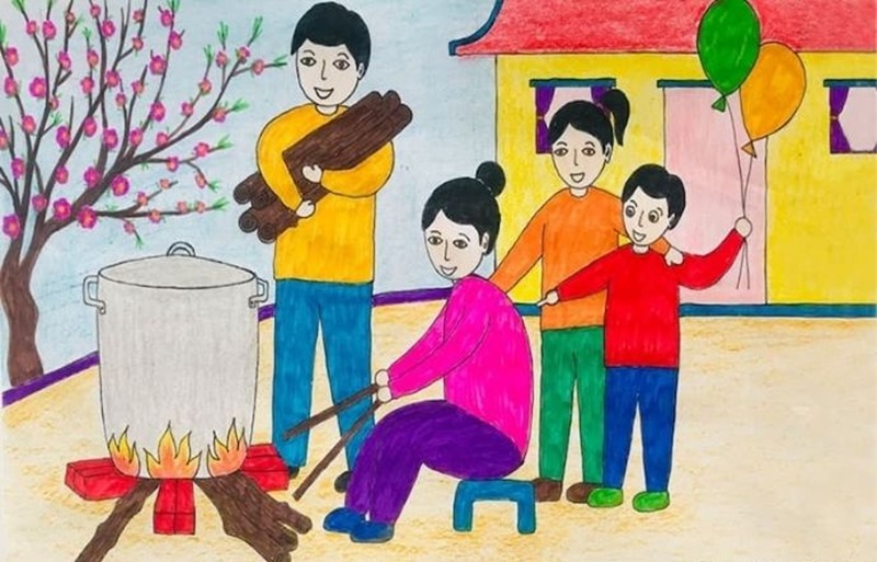 vẽ tranh đề tài gia đình 5